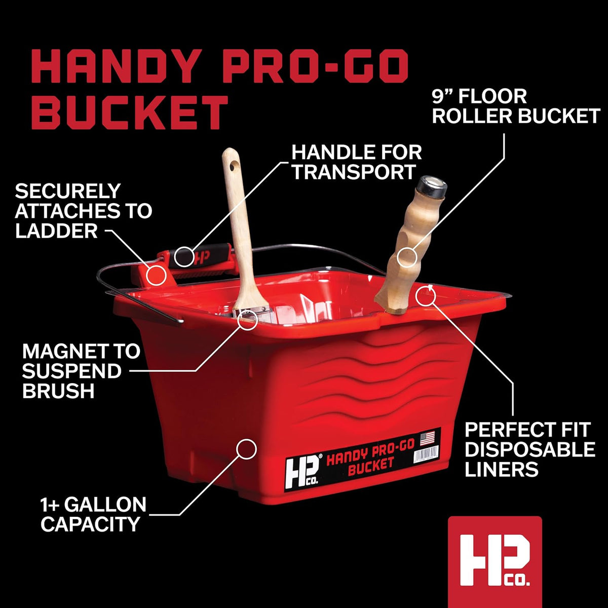 Handy Pro-Go Paint Bucket with Brush Holder for Walls, Ceilings, Trim and Ladder Painting Projects, Holds a Gallon of