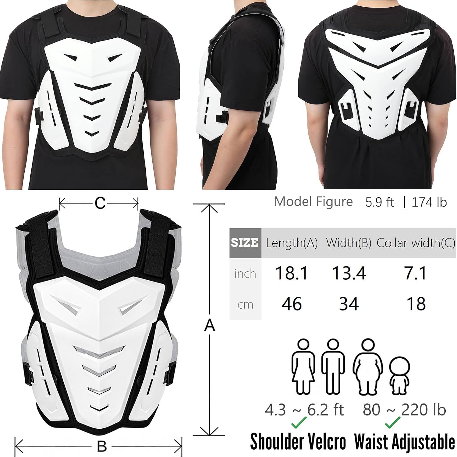 Lightweight Motorcycle Armor Protective Gear Chest and Back Protector | Light Upgrade Riding Jacket, Dirtbike