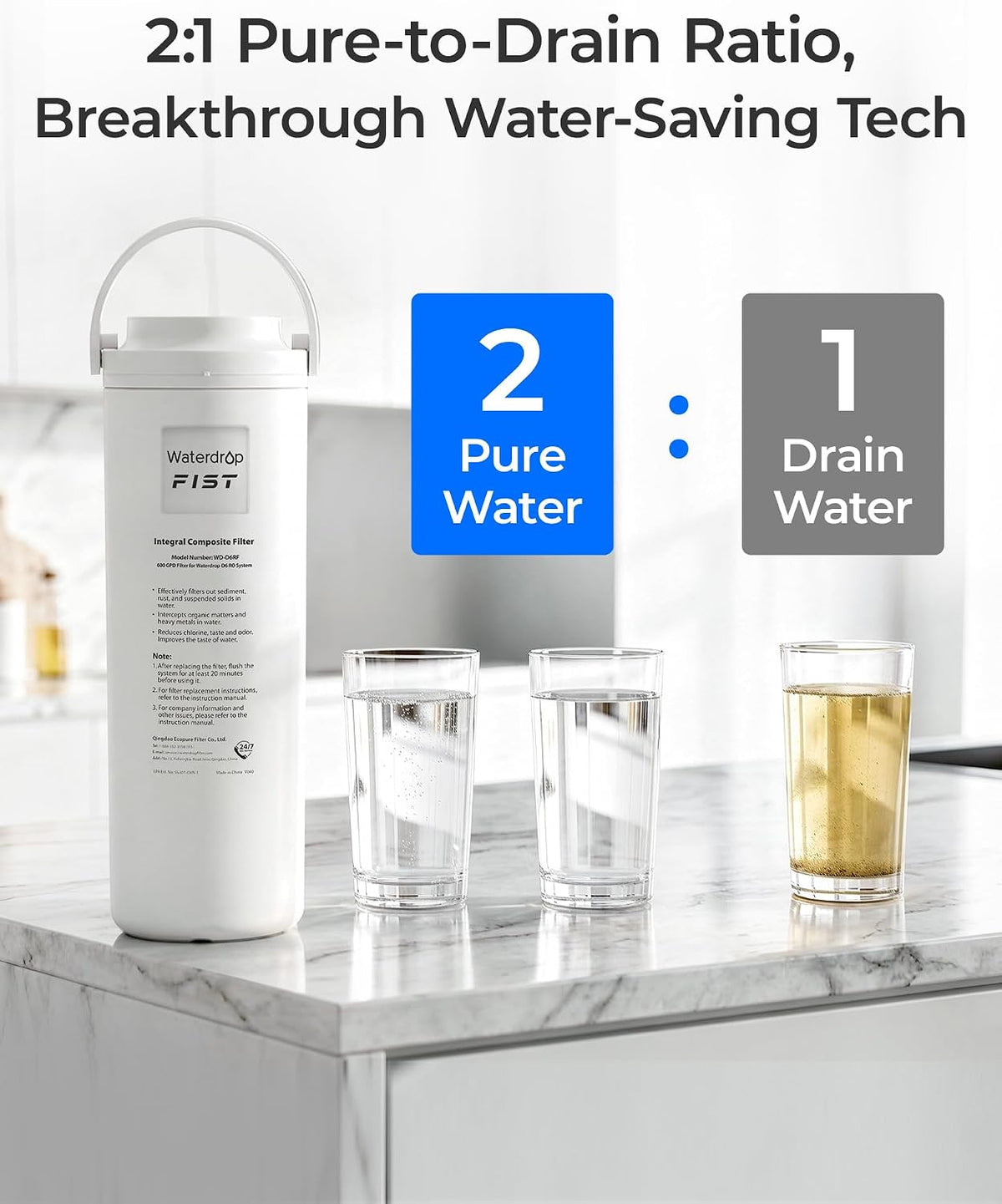 WD-D6RF Filter, Replacement for WD-D6-B Tankless Reverse Osmosis System, 1-Year Lifetime, Reduce PFAS
