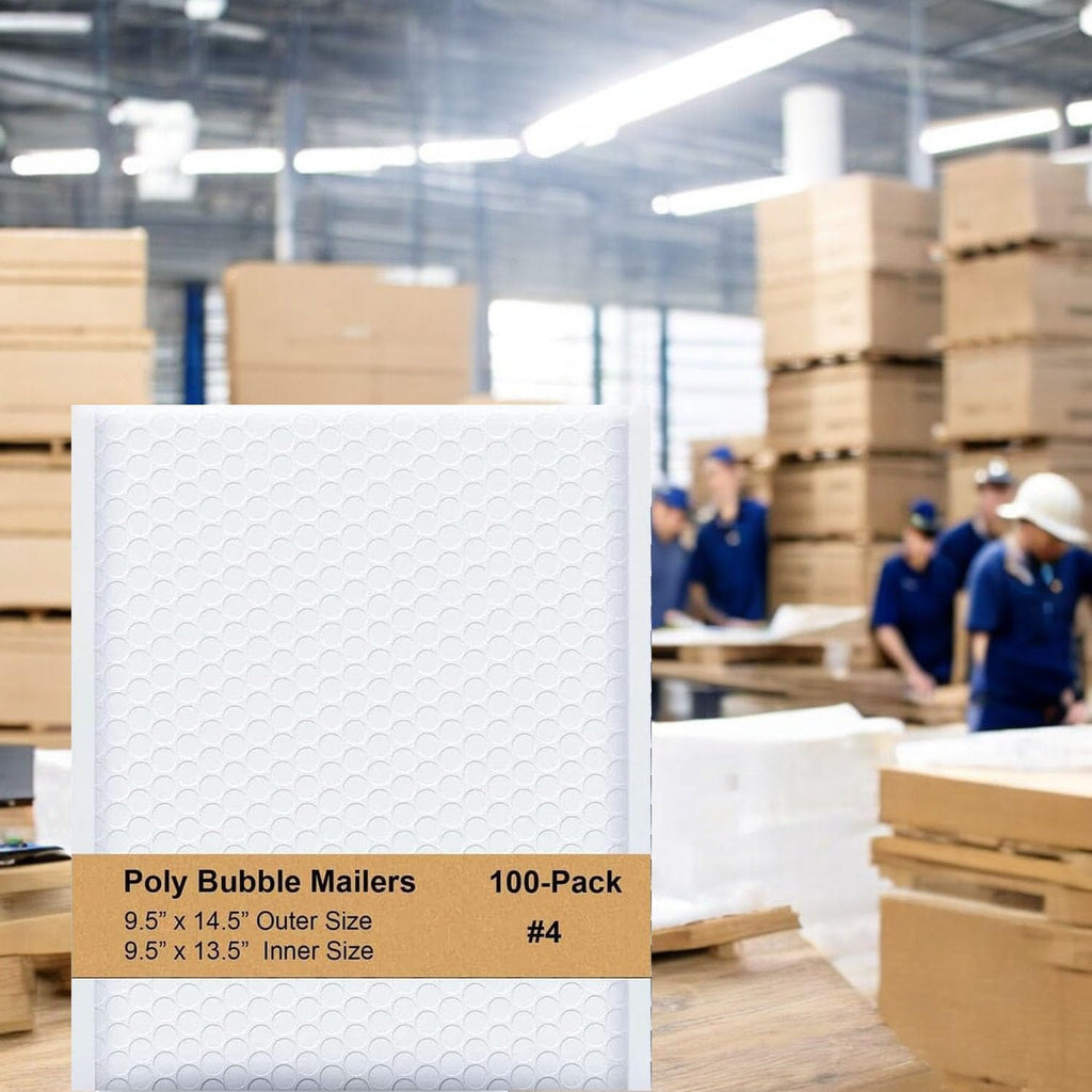 9.5x14.5 Inch White Poly Bubble Mailers #4, 100-Pack Large Padded Envelopes, Self-Seal Polybubble Shipping Bags for