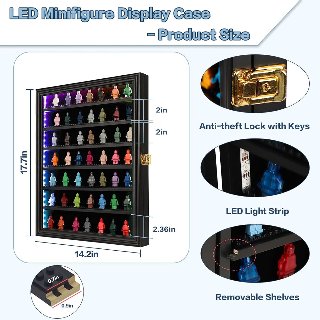 LED Minifigure Display Case - Building Block Toy Large Black