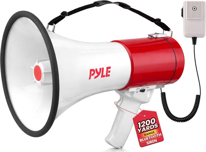 50W Megaphone PA Bullhorn Speaker with Built-in Siren, Adjustable Volume Control, USB/SD/AUX Inputs for Music