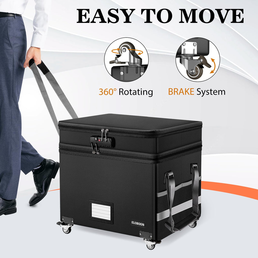 File Box with Lock, Fireproof Document Box with Wheels