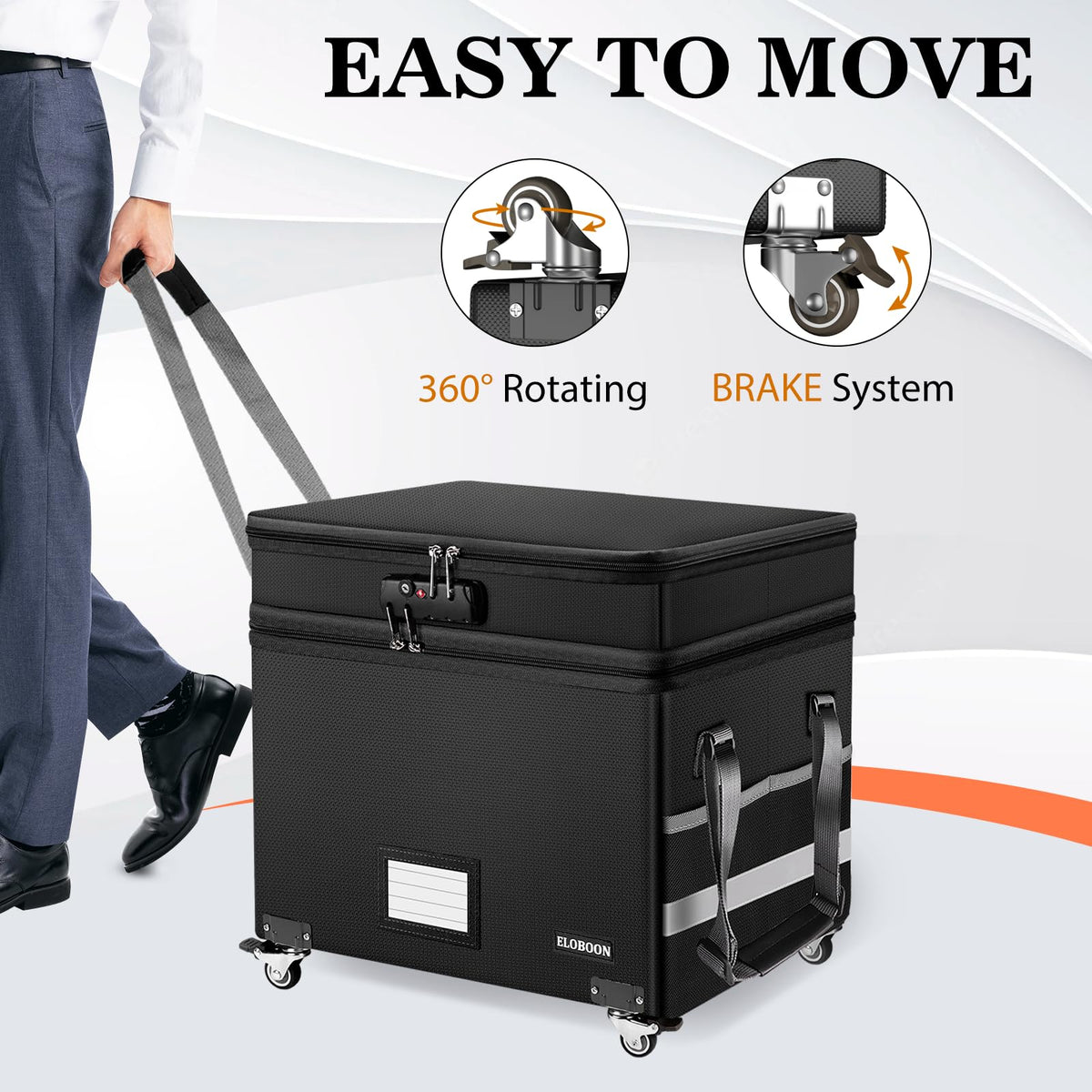 File Box with Lock, Fireproof Document Box with Wheels