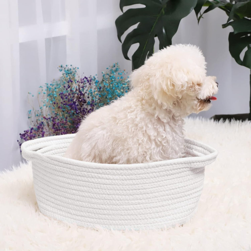 Small Woven Baskets, 12"x8"x5" Rope Baby Toy Storage Basket with Handle, Durable Gift Basket Empty for Graduation