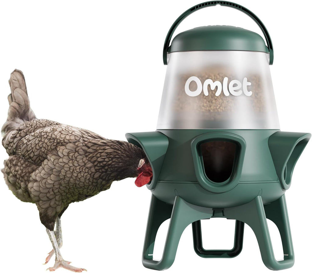 No Waste Chicken Feeder for Coop | 12lb Anti-Spill Poultry Feeder with 5 Feeding Ports | Feeds 6 Hens for 7 Days |