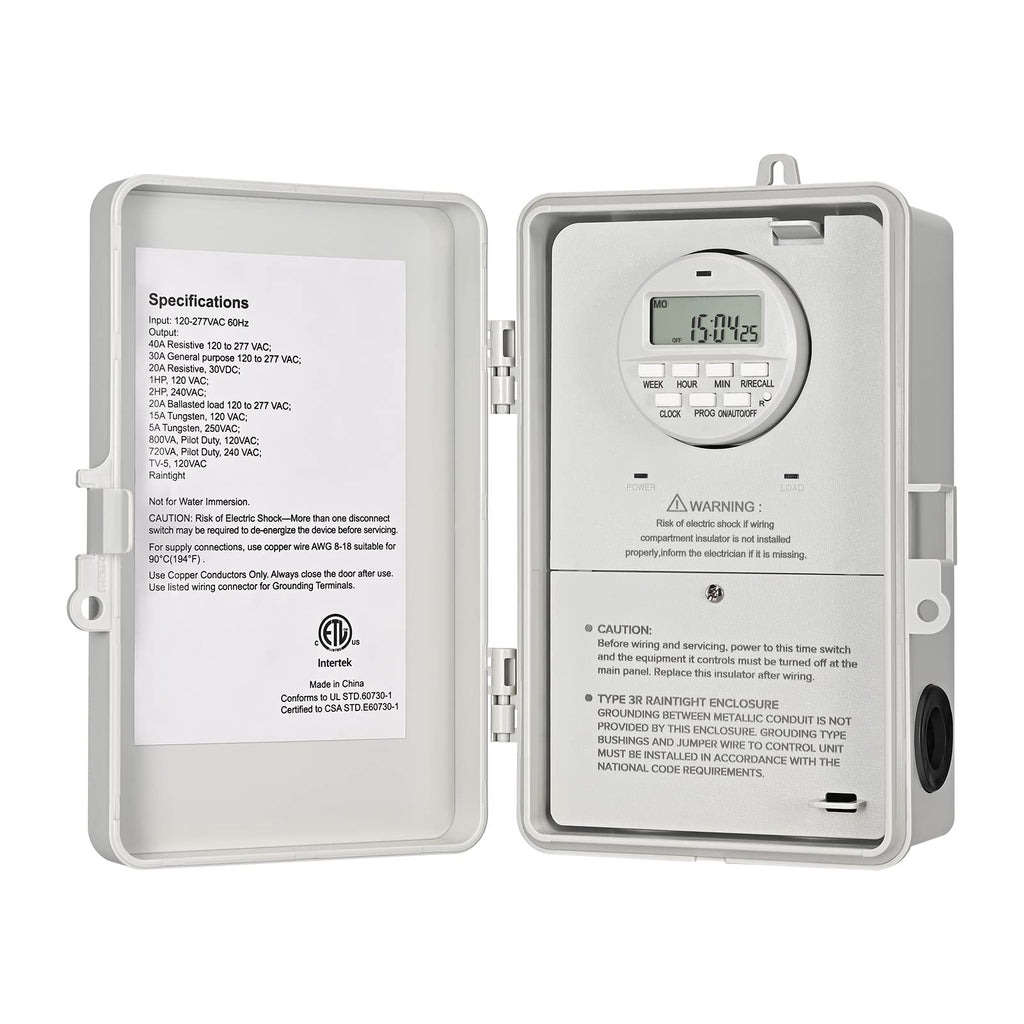 DEWENWILS Pool Pump Timer, Digital Timer Box, 2HP 40A 120-277 VAC
