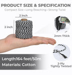 Black and White Cotton Twine String, 164 Feet, 2mm Thick