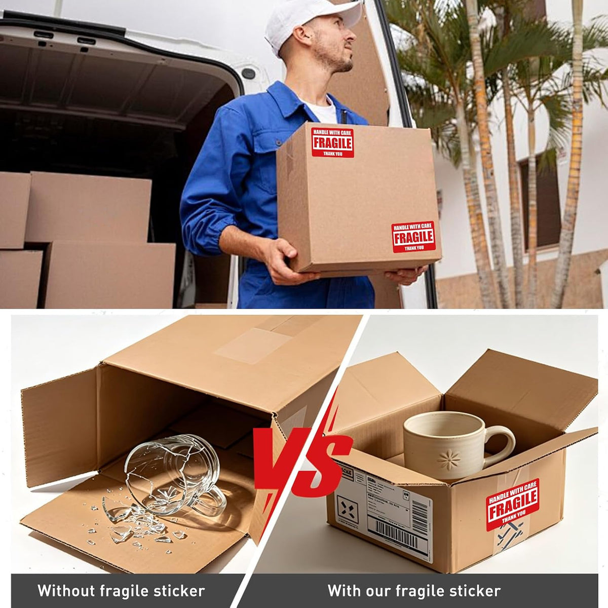 600 PCS 3x2 Inch Fragile Stickers for Shipping and Moving