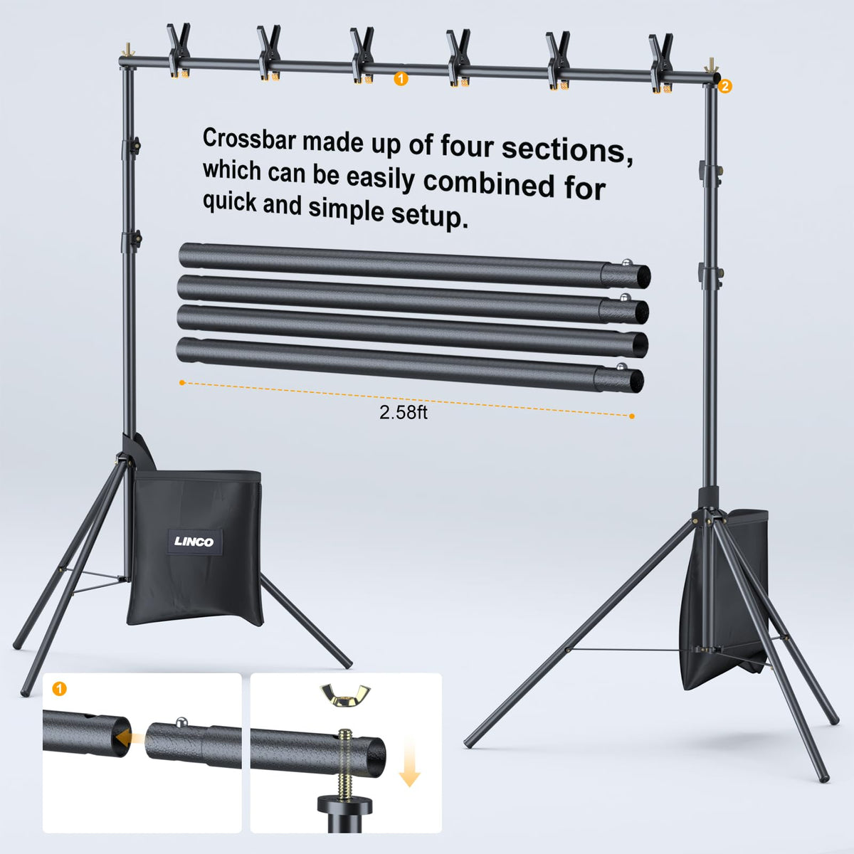 Lincostore Backdrop Stand Kit 10x7ft for Photography