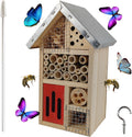 Natural Wooden Hanging Bee House for Gardens Natural Wooden Butterfly Hotel for Bee, Butterfly, Ladybirds, Habitat
