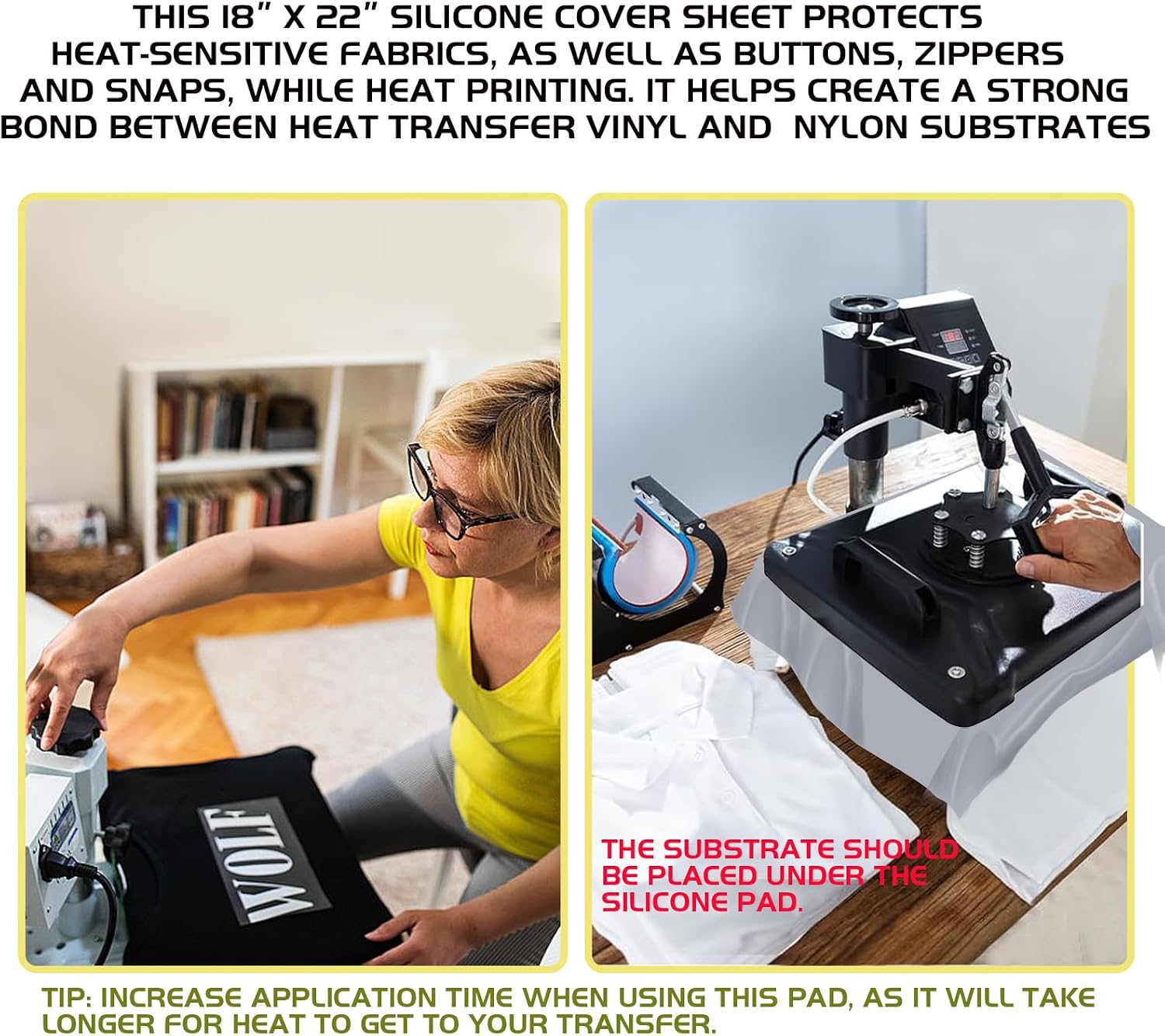 Silicone Heat Press Mat,18" x 22" x 1/32" Thick Cover Sheet,Foam Cover Pad and Double Sided Use Mat for Hat