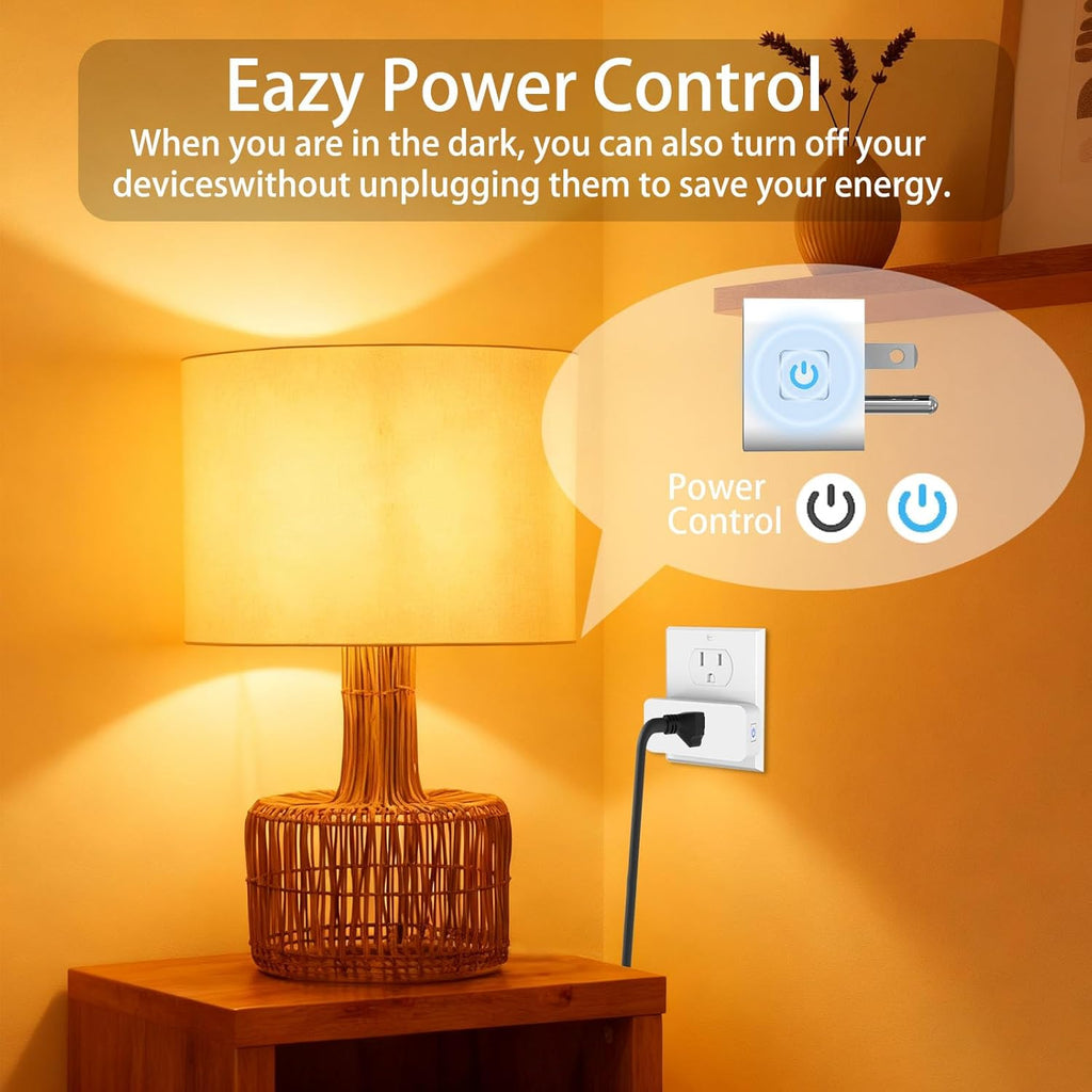 Smart Plug Outlet with Energy Monitoring, 15A 2.4 GHz Wi-Fi, 4-Pack | Tuya App Control, Alexa and Google Assistant
