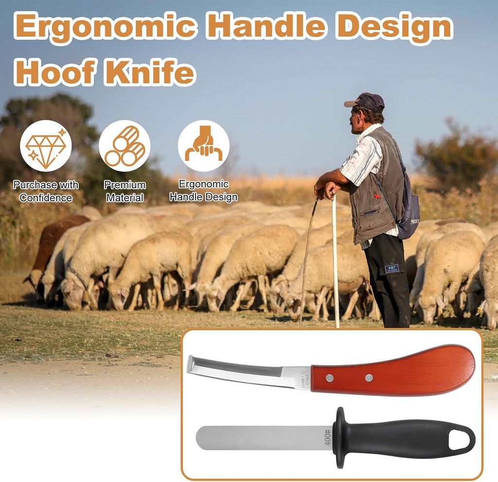 Hoof Knife with Sharpener, Farrier Tools Kits, Horse Goat Hoof Trimmers