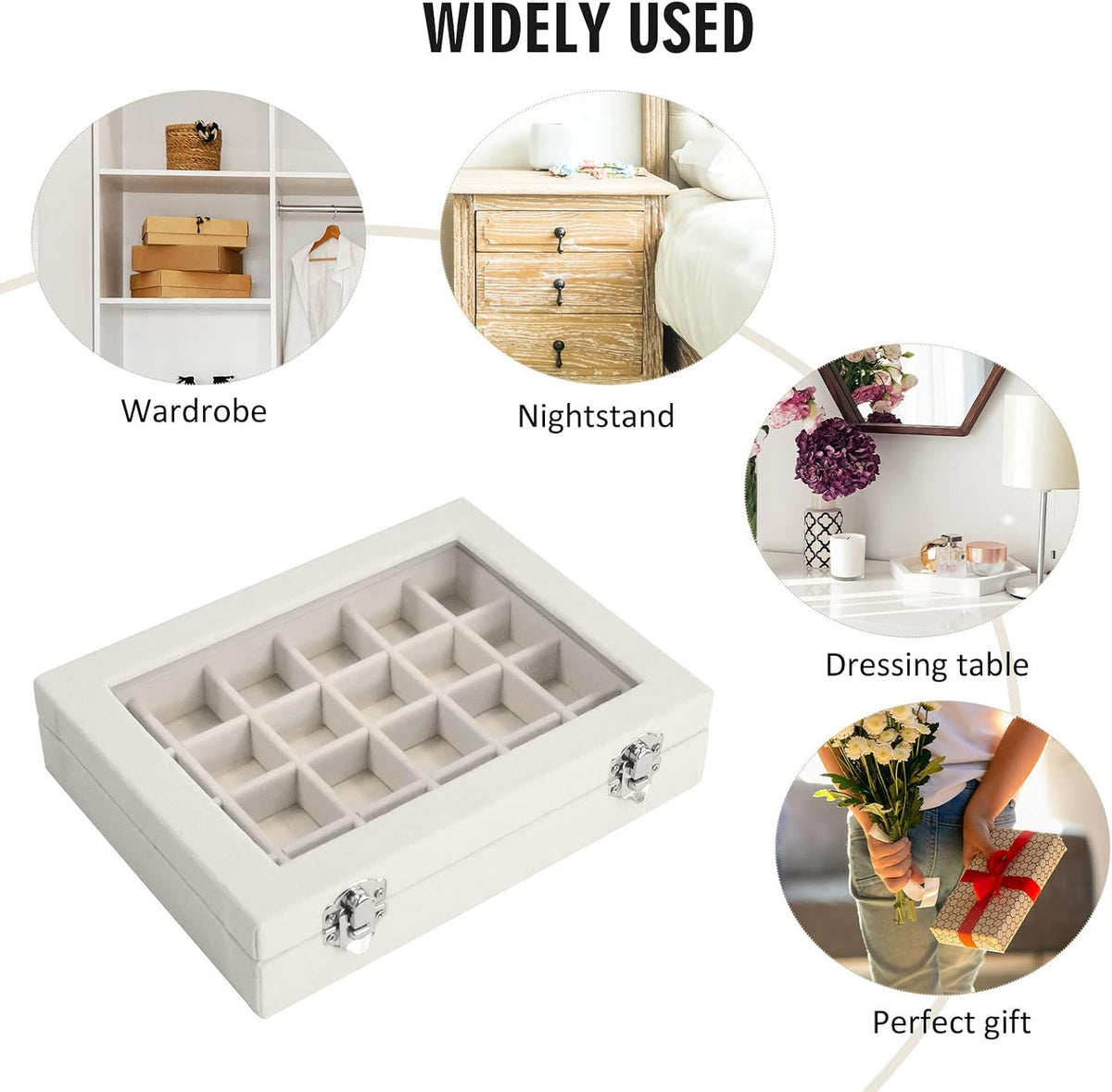 Velvet Jewelry Box 24 Grid Jewelry Ring Display Organizer Box Tray | Holder Earrings Storage Case for Girls Wife Mom