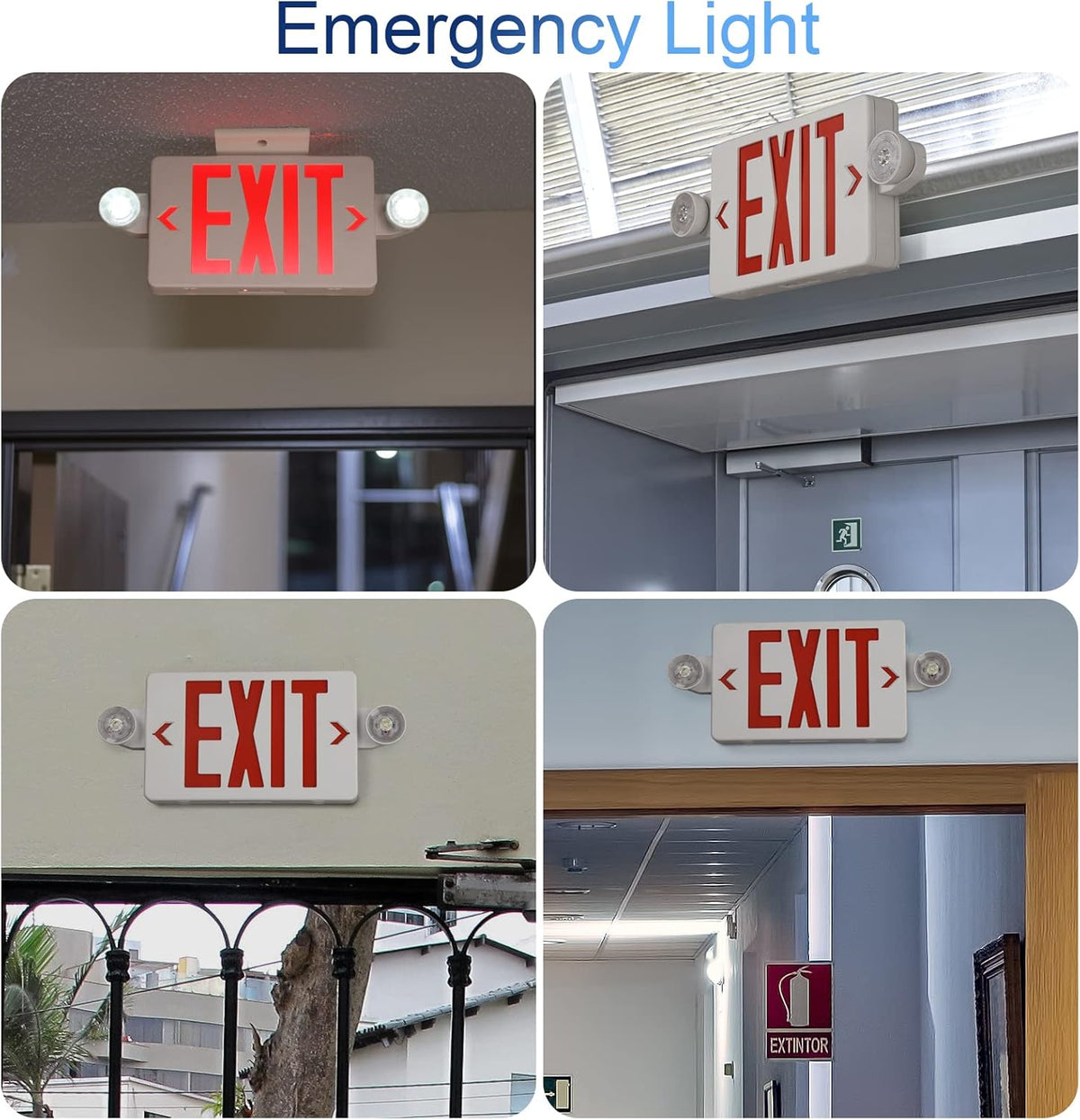 Red Exit Sign with Emergency Light, LED Exit Light with Battery Backup, UL Listed, AC 120/277V, Commercial Emergency