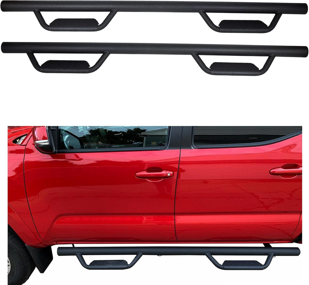ECOTRIC Running Boards Compatible with 2005-2023 Toyota Tacoma Double Cab with 4 Full Size Nerf Bars Door Dropped Side Steps Hoop (Matte Black)