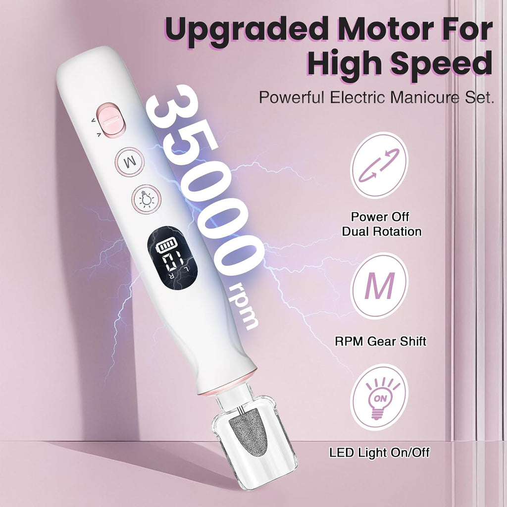 Electric Nail Drill Cordless 2000 mAh Rechargeable Portable Nail File Drill