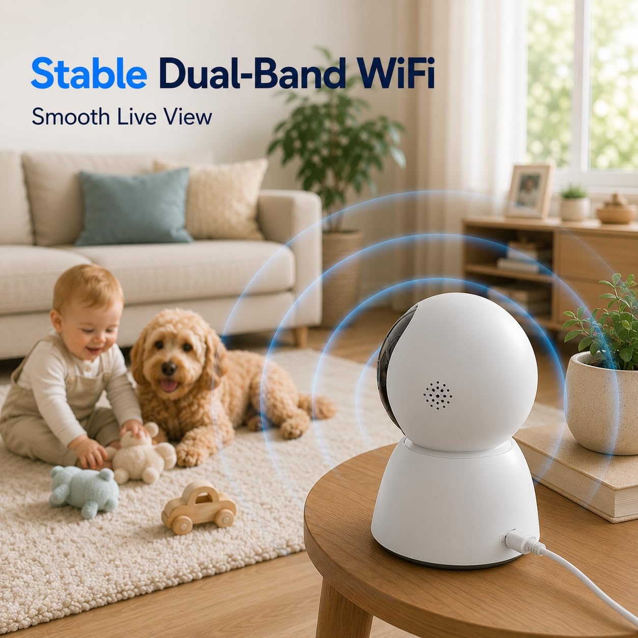 2K Indoor Security Camera, 5GHz Baby Monitor for Home, Pan Tilt | Dog Camera, 5GHz/2.4GHz WiFi, 355° Pan Tilt, Auto