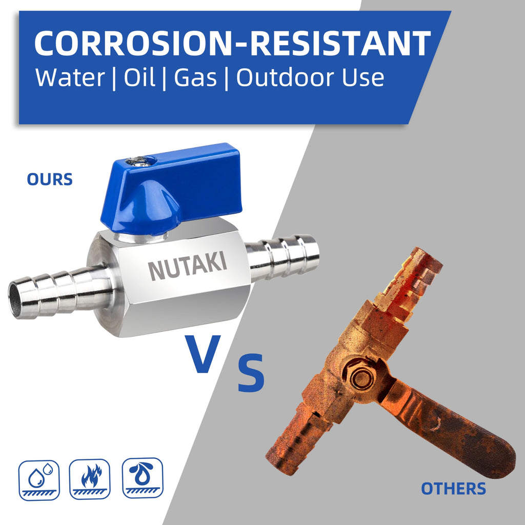 NUTAKI 1/4" Barb Shut Off Valve, 304 Stainless Steel, 4 Clamps, 2-Pack