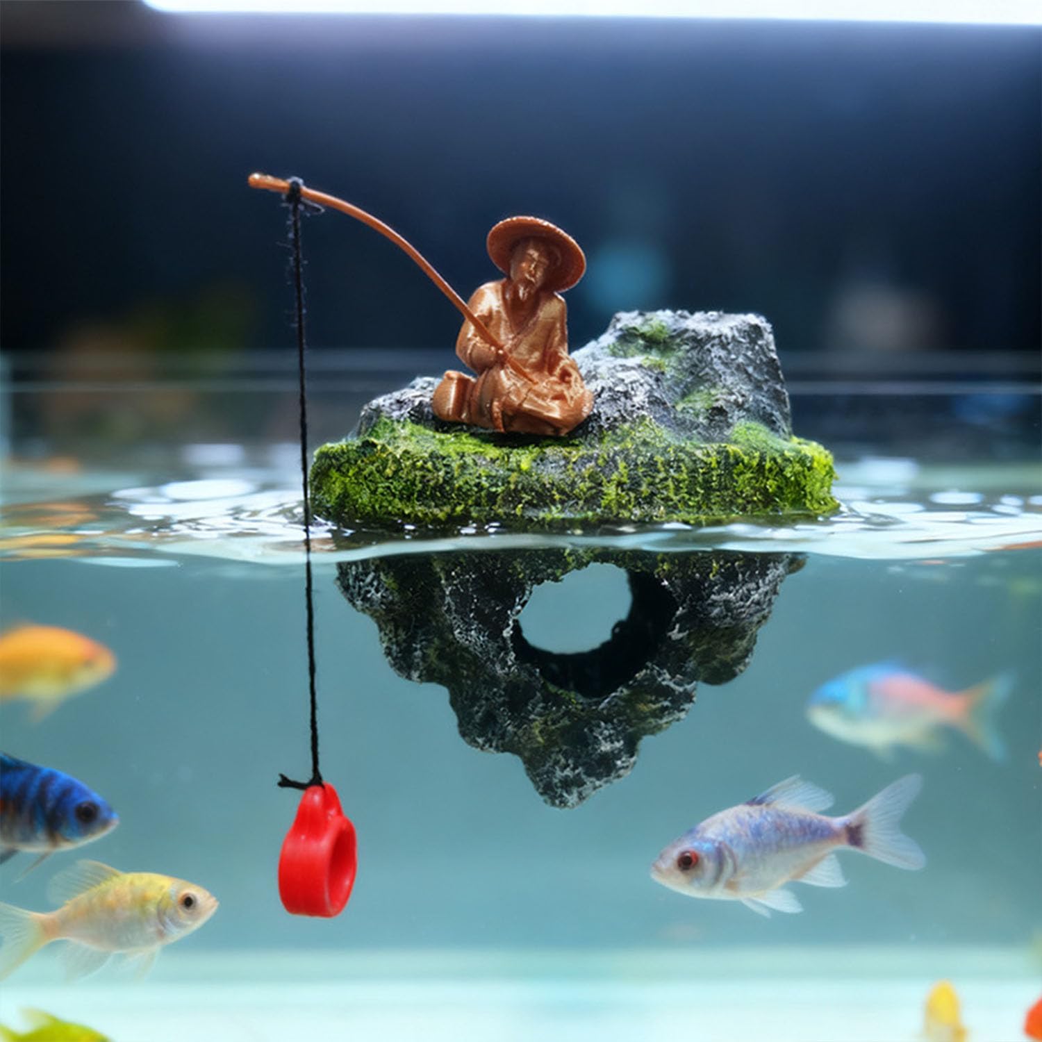 Aquarium Floating Island Decorations,Floating Fish Tank Decorations,Fisherman Aquarium Decor Island