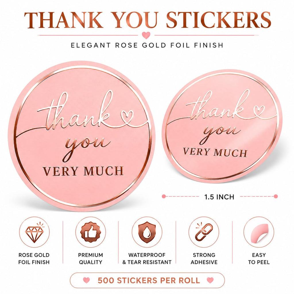 Thank You Stickers, 500 Blush Pink Round, 1.5 Inch