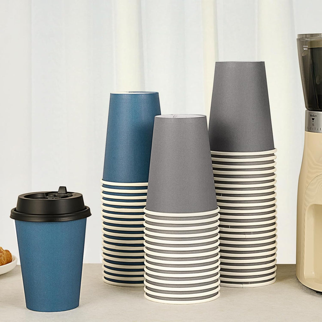 100 Pack 12 oz Disposable Paper Coffee Cups with Lids