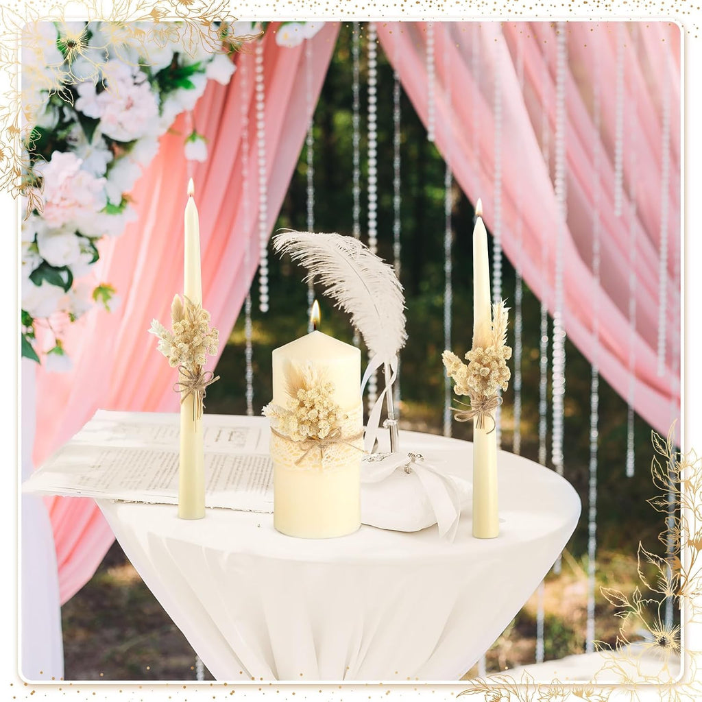 3 Pcs Unity Candles Wedding Ceremony Set,Rustic Style