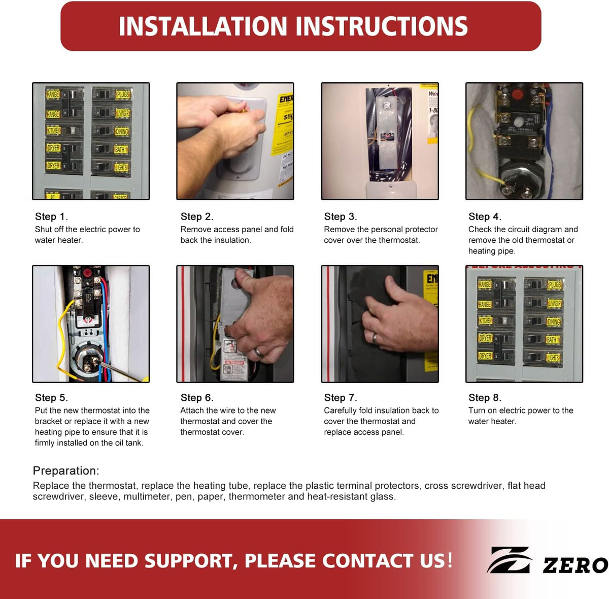 Zero EWH-02 Electric Water Heater Repair Kit with 4500W 240V Elements & TOD Thermostats, Upper/Lower, Fits Rheem, AO Smith, Richmond, Kenmore, GE