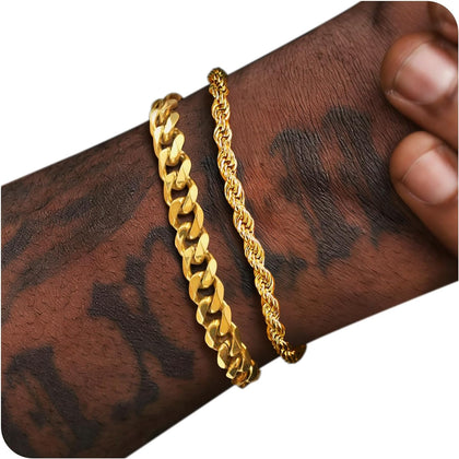 Mens Bracelet for Men Rakhi Gifts for Men Jewelry | 2 PCS Silver/Gold Bracelets for Men Chain,Pulseras Para Hombres