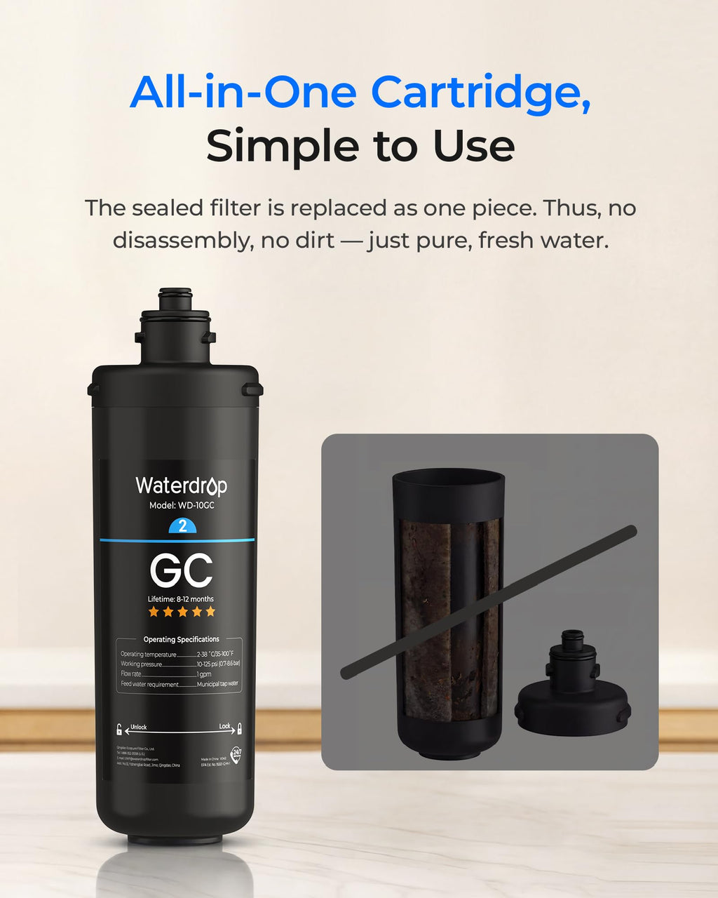 Waterdrop 2PPGC Replacement Water Filter for TSA & TSB & TSA-UF & TSB-ALK