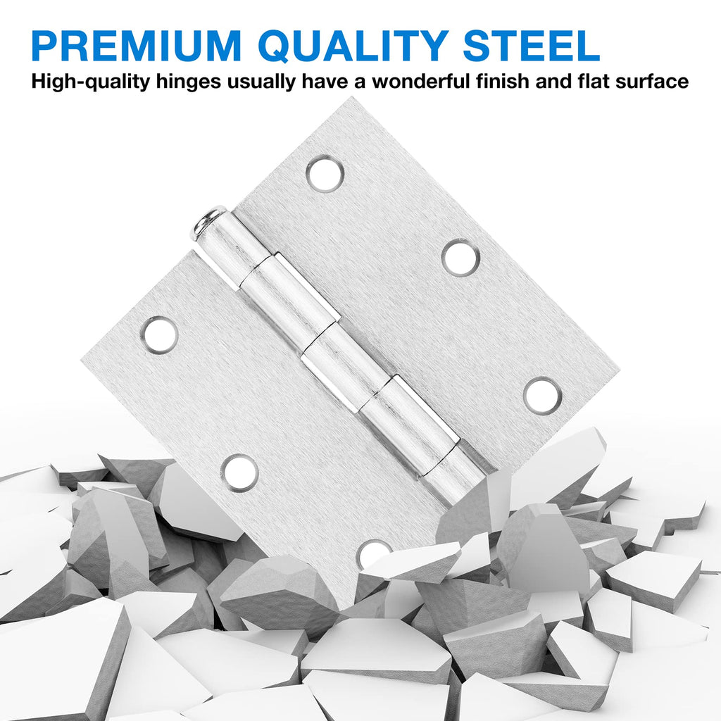 Brushed Nickel Door Hinges 3.5"x3 1/2 Inch Square 36Pack Interior