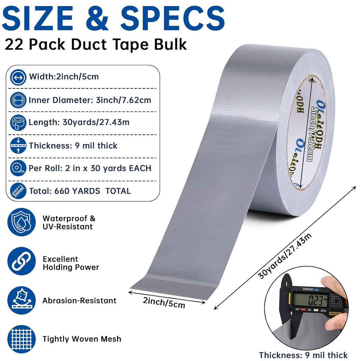 Silver Duct Tape Bulk, 2 Inches x 30 Yards, 22 Pack