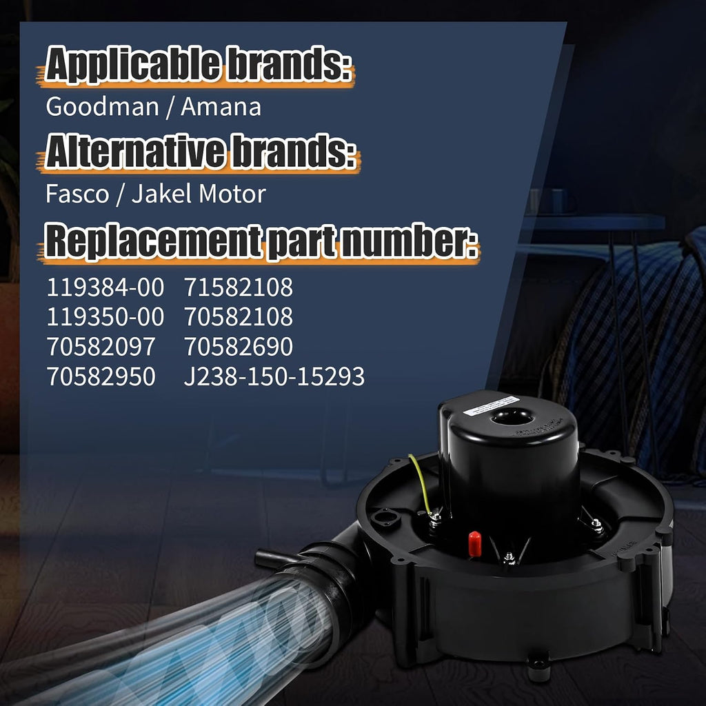Furnace Draft Inducer Blower Motor Compatible with Fasco Jakel Goodman Amana, Replaces 0171M00001S 119384-00 J238-150-15293 70582108 70582097, 115V 3000RPM 60Hz 2.5A