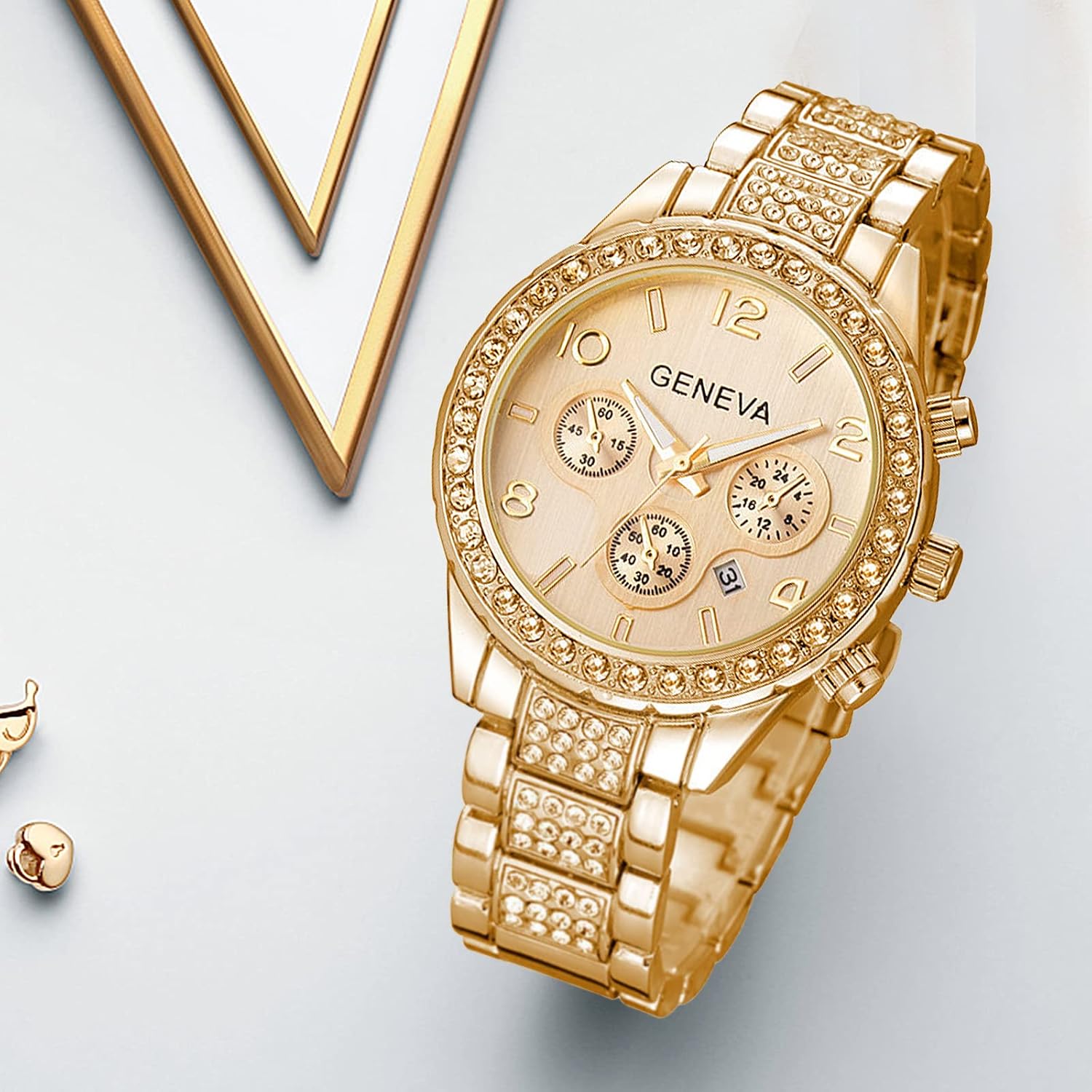 Unisex Diamond Watches Luxury Men and Women Calendar Quartz Clock Rose Gold Silver Stainless Steel Watch