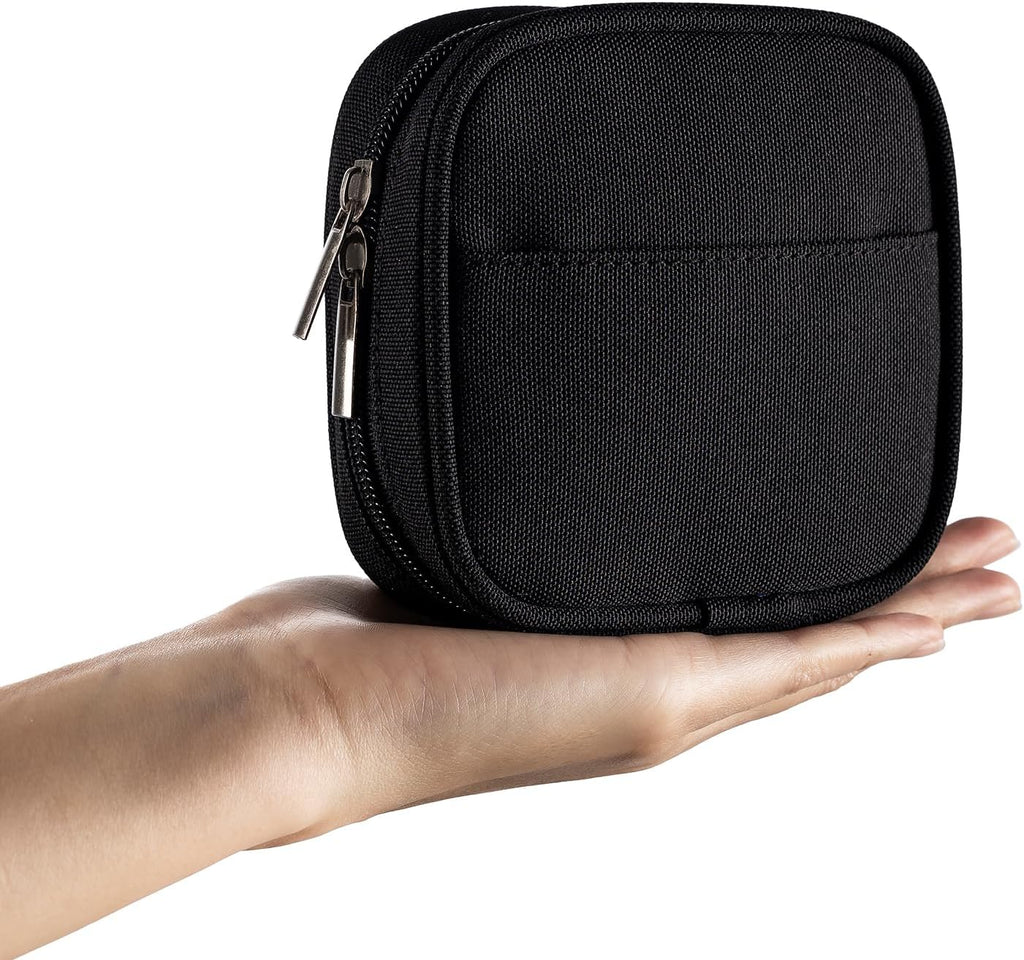 Small Tech Pouch Travel Organizer Bag for Charger,Cables,Power Bank Black | 4 inch mini carry storage case for