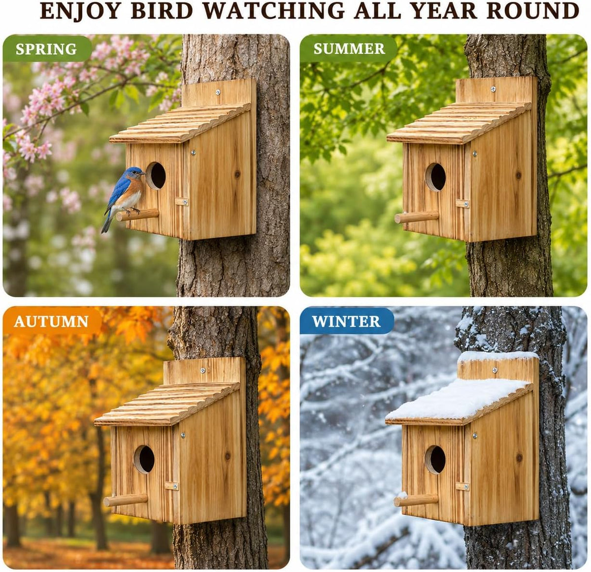 Wooden Birdhouse with Lift-Up Front Cleaning Door