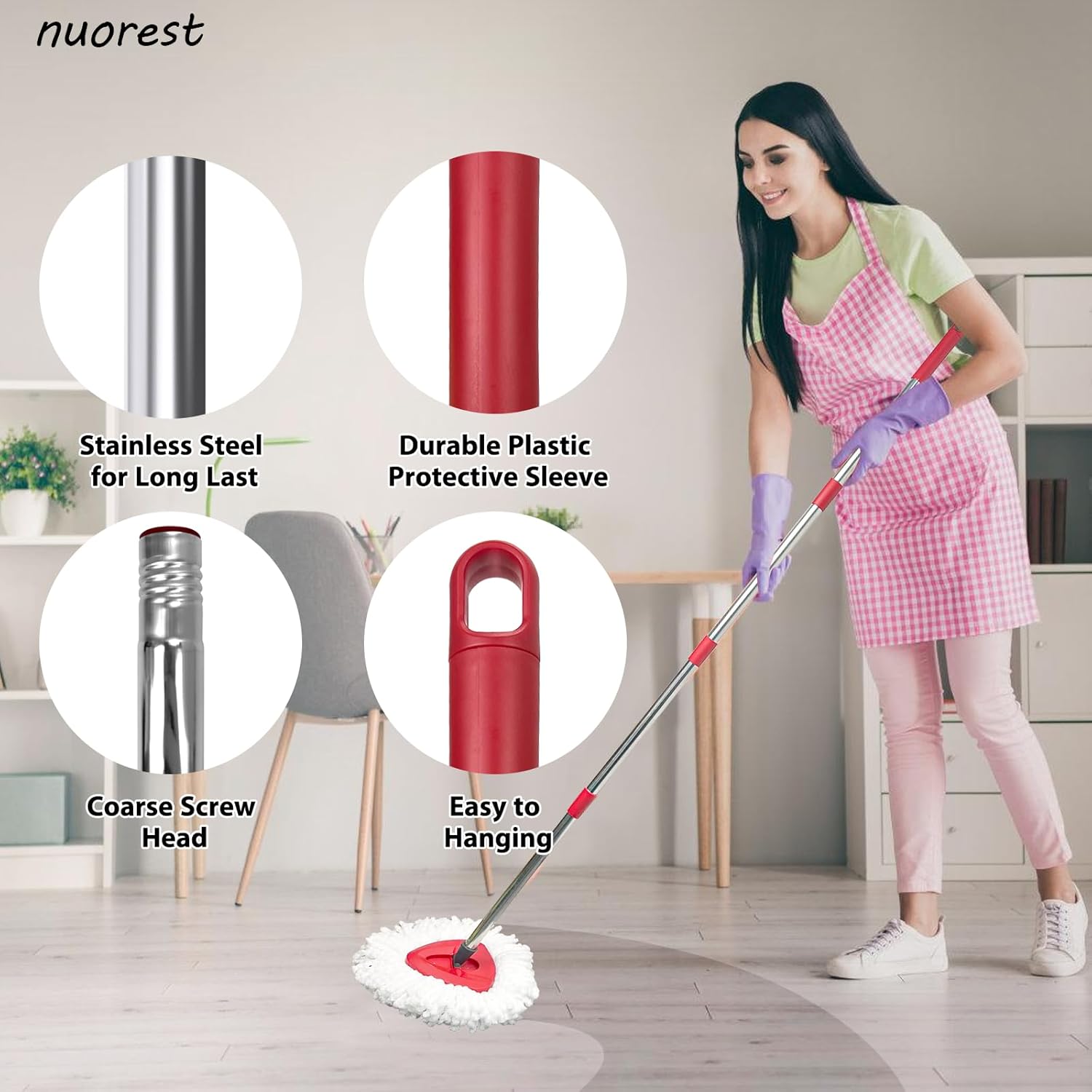 Spin Mop Replacement Set for O-Ceda EasyWring 1-Tank System, Includes 2 Microfiber Mop Heads, 1 Adjustable Spin Mop