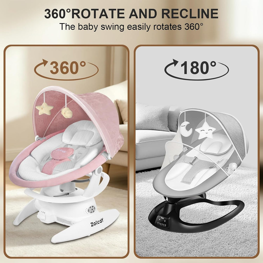 3-in-1 Baby Swings for Infants with Motion Detection and Canopy | Infant Swing with 360° Rotatable Seat, 5 Speeds & 3
