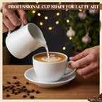 4 Set 16oz Cappuccino Cups with Saucers, Heavyweight Porcelain