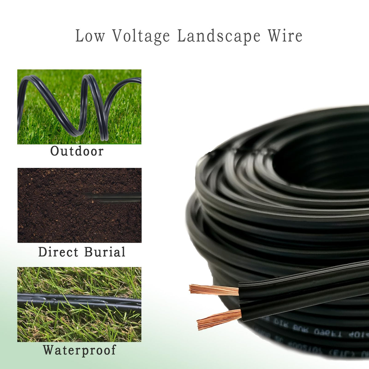 Cableague 12/2 Low Voltage Landscape Lighting Wire 200ft, Pure Copper