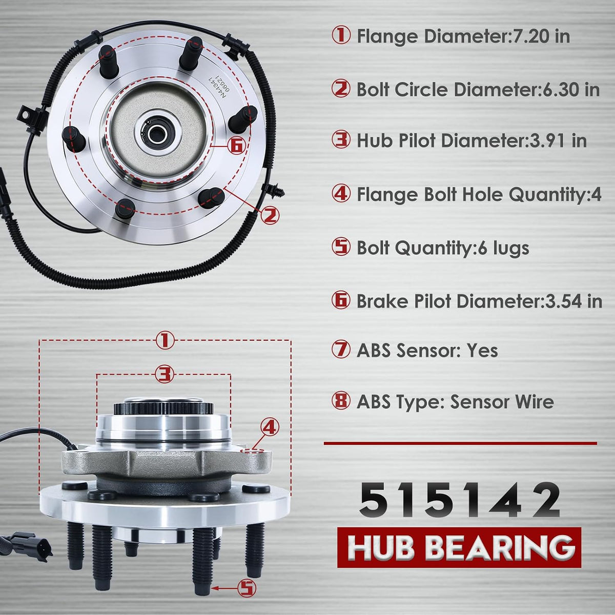 Front Wheel Hub 4WD for Ford F-150 2011-2014, Expedition 11-14, W/ABS 6-Lug