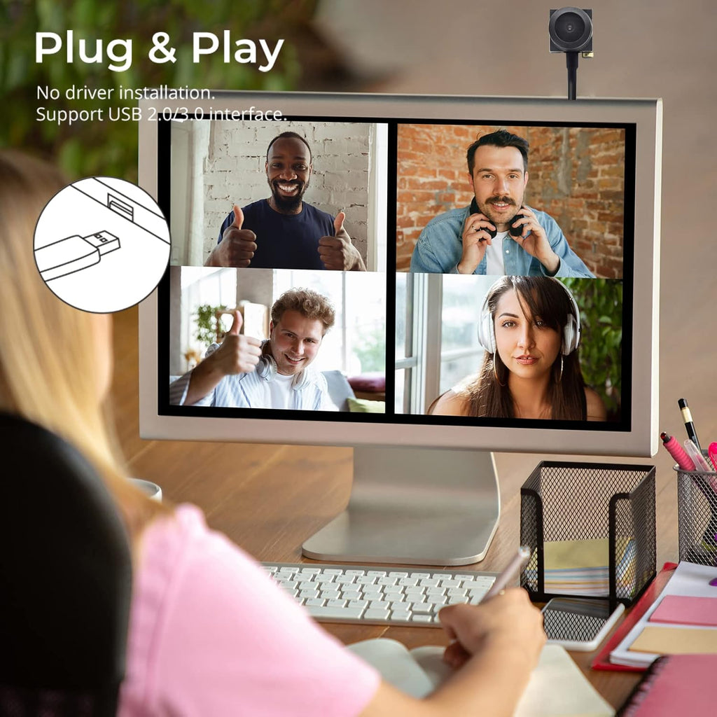 1080P Webcams Eye Contact Computer Camera Center Cam with Microphone 120°Wide-Angle Mini USB Cameras Webcam for