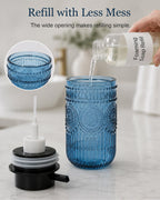 Foaming Soap Dispenser, Vintage Embossed Glass Foam Soap Dispenser, Blue