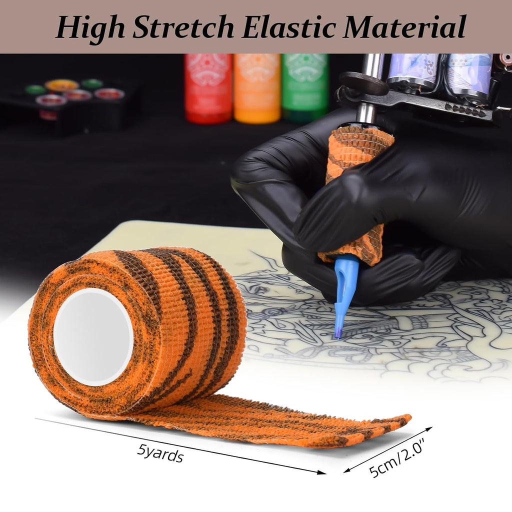 Tattoo Grip Cover Wrap, ATOMUS 6pcs 2”x 5 Yards Disposable Tattoo Tube Tape Wrap Elastic Self-adhesive Bandage Rolls