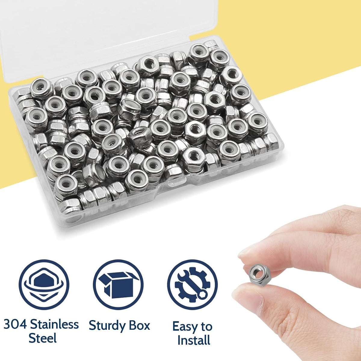 #6-32 Lock Nut, 190Pcs Stainless Steel Nylock Insert Locking Nuts