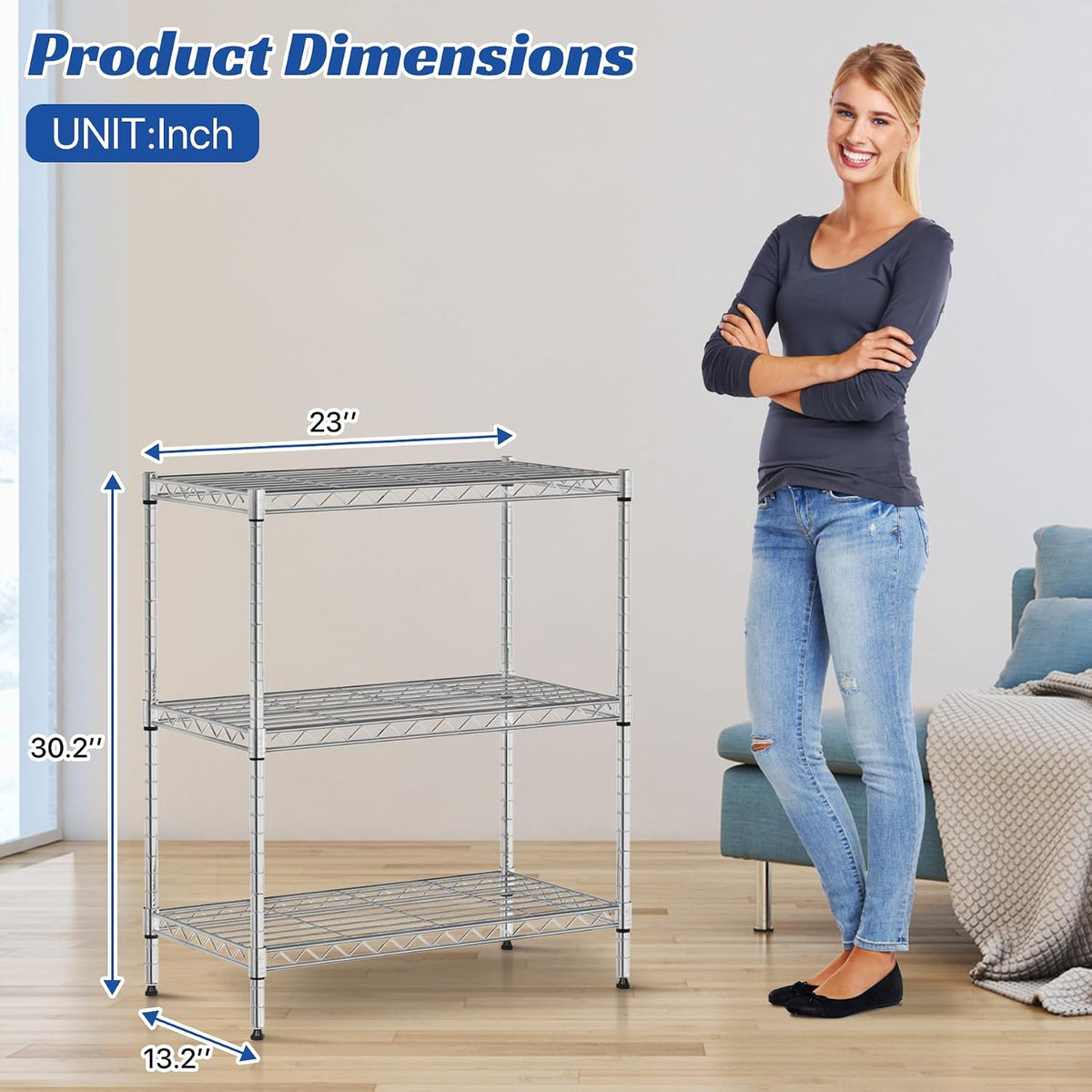 3 Tier Shelf Metal Wire Shelving Unit Adjustable Storage Shelves Storage Rack Heavy Duty Steel Standing Shelf Unit