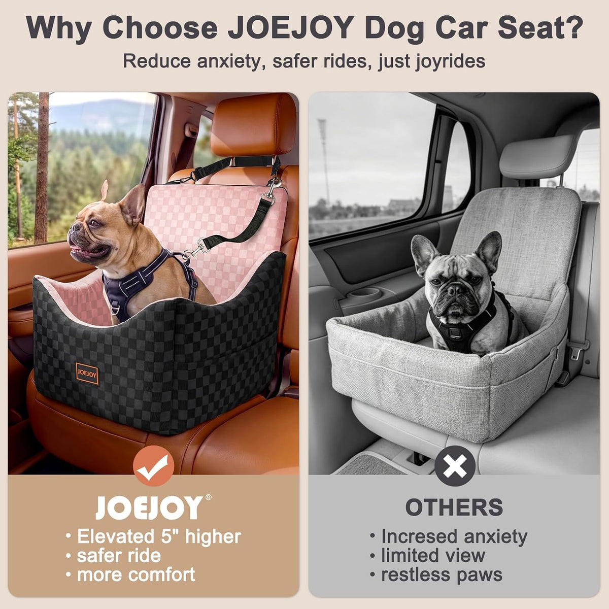 Elevated Dog Car Seat for Small/Medium Dogs up to 35 lbs, Memory Foam Booster Seat with Detachable Washable Cover