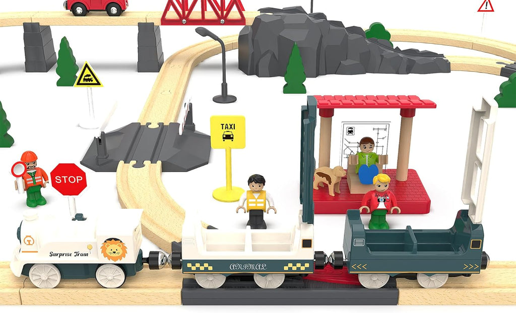 Battery Powered Train Set for Railway System, Electric Train Toys for Wooden Tracks, 3Pcs Motorized Locomotive Trains