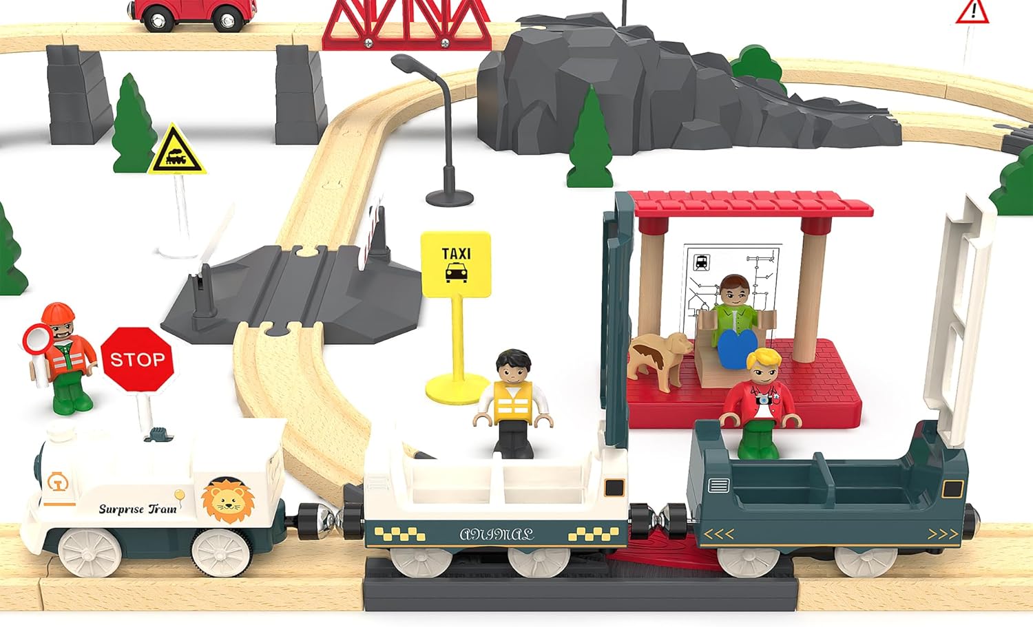 Battery Powered Train Set for Railway System, Electric Train Toys for Wooden Tracks, 3Pcs Motorized Locomotive Trains